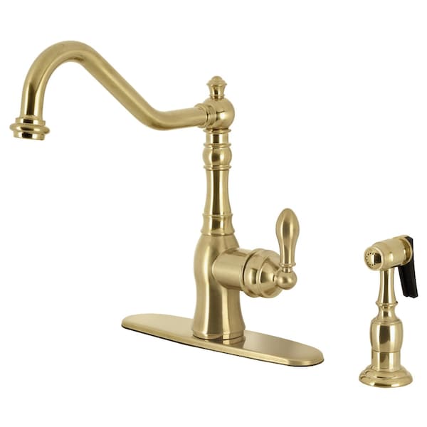 Kingston Brass Single-Handle Kitchen Faucet with Brass Side Sprayer, Brushed Brass GSY7707ACLBS - main