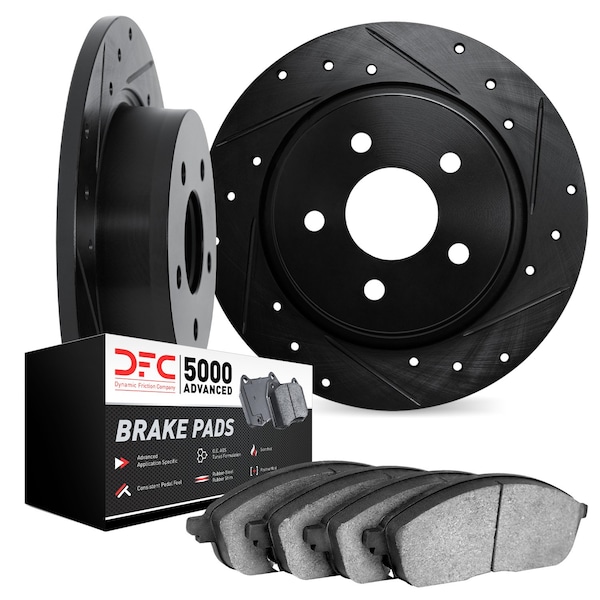 Dynamic Friction Co DFC Brake Rotor - Drilled & Slotted - Black w/5000 Advanced Brake Pads 8502-47007 - main