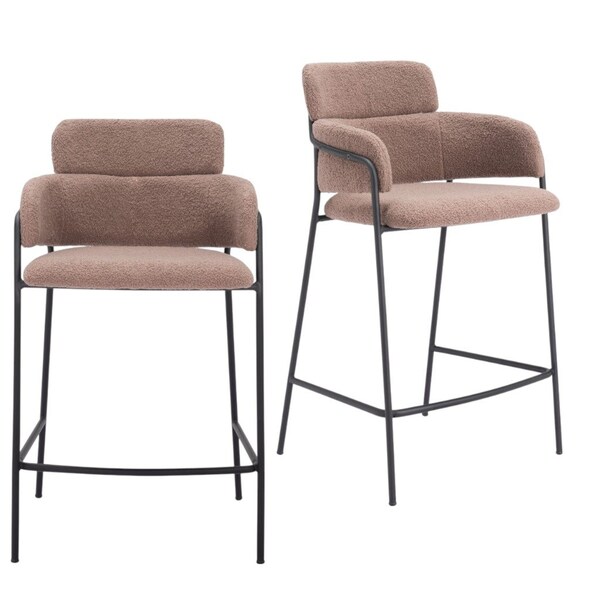 Homeroots Set of Two 26" Brown and Black Faux Shearling and Steel Counter Height Bar Chairs, 2PK 564993 - main