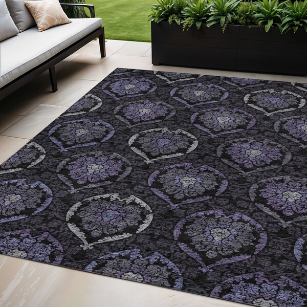 Homeroots 5' X 8' Purple Charcoal And Gray Medallion Washable Indoor Outdoor Area Rug 587717 - main