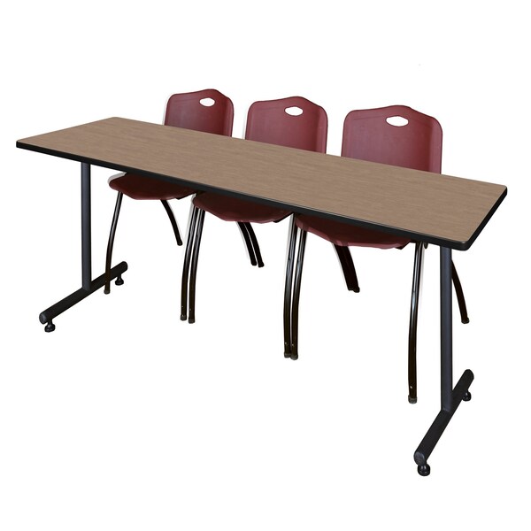 Regency Kobe T-Base Training Seminar Table W/ 2 M Stack Chairs, 84 in W, 24 in L, Noble Oak MKTRCT8424NO47BY - main