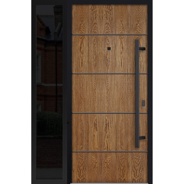 Vdomdoors Steel Door Deux 6683 Natural Oak Sidelight Exterior Window Sidelite Entry Door Painted W36+12xH80 L DEUX6683EXD-OAK-W36+12 x H80-LH-I - main