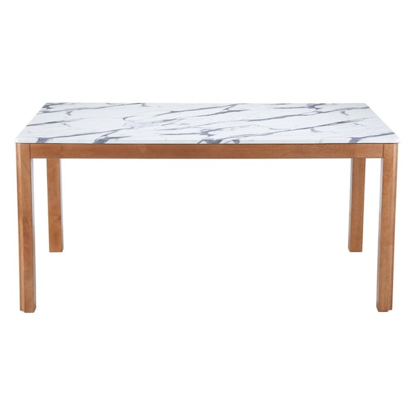 Homeroots 63" White and Natural Faux Marble and Solid Wood Dining Table 623357 - main