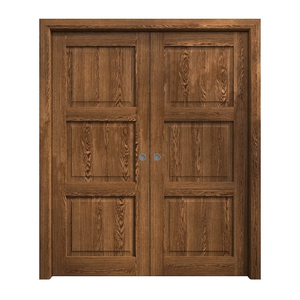 Sartodoors Sliding French Double Pocket Doors 36 x 84 inches, Ego 5010 Cognac Oak Veneer, Kit Rail Hardware , EGO5010DP-DKO-3684 - main