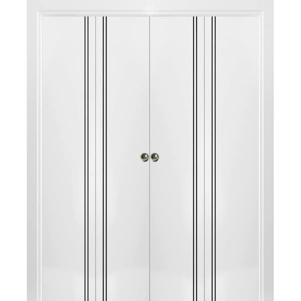 Sartodoors Sliding Closet Double Bi-fold Doors, Planum 0016 White Silk and Aluminum Strips, Sturdy Tracks Mold PLANUM0016DBF-WS-72 x 84 (4* 18x84) - main
