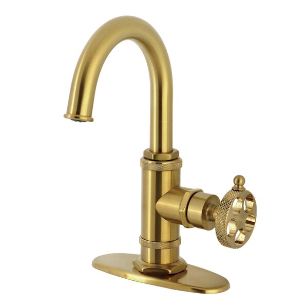 Kingston Brass One-Handle 1-Hole Bathroom Faucet with Knurled Handle, Deck Plate, and Push Pop-Up Drain KSD2217RKX - main