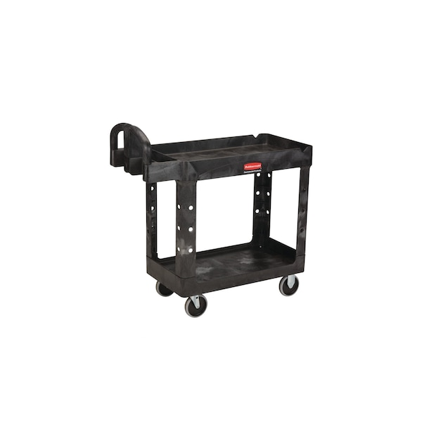 Rubbermaid Commercial Plastic Utility Cart with Deep Lipped Plastic Shelves, Ergonomic, 2 Shelves, 500 lbs. FG452088BLA - main