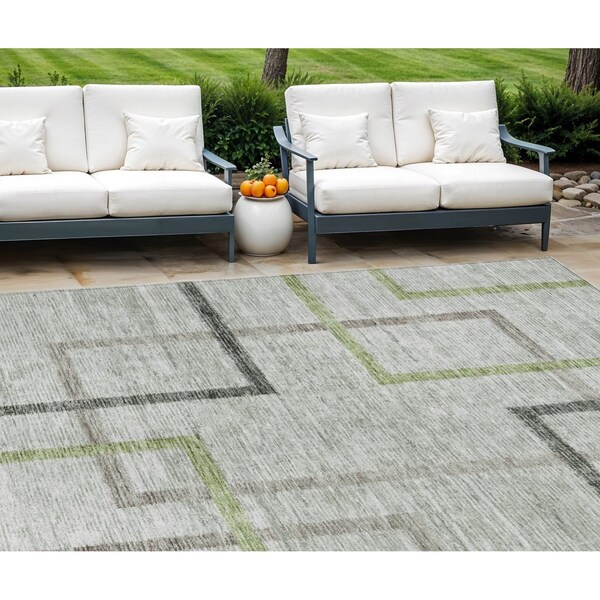Homeroots 8' X 10' Green And Charcoal Geometric Washable Indoor Outdoor Area Rug 588335 - main