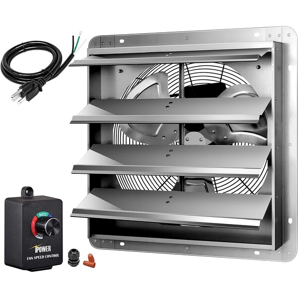 Ipower 18 Inch Shutter Exhaust Fan Aluminum+ fan speed controller + Disposal Power Cord Kit HIFANXEXHAUST18CTB - main