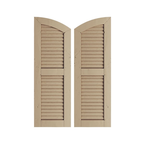 Ekena Millwork Knotty Pine 2 Equal Louver w/Elliptical Top Faux Wood Shutters, 12W x 40H 36 Low Side, PR SHULVL12X40KPPR - main