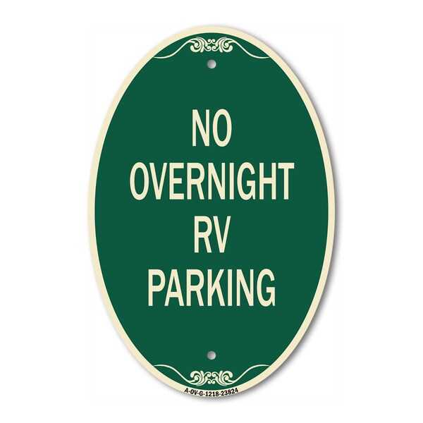 Signmission No Overnight RV Parking, 12 Inch X 18 Inch Architectural Oval, Heavy Gauge Aluminum A-OV-G-1218-23824 - main