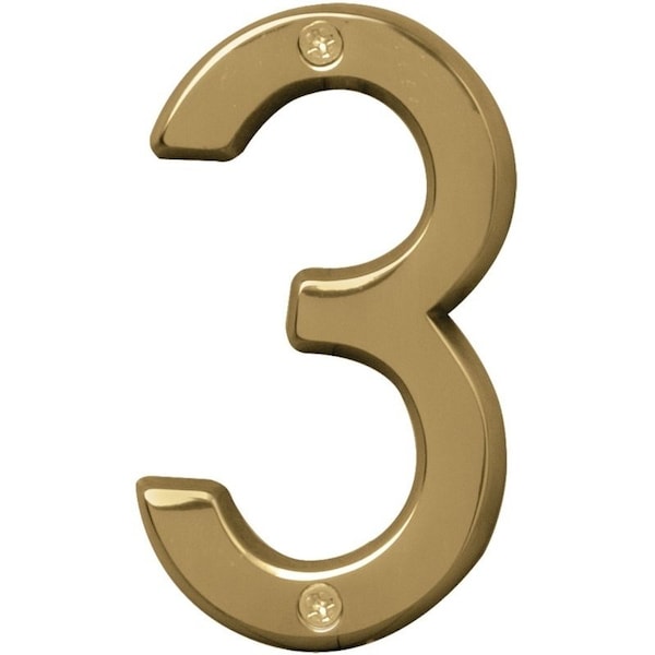Hy-Ko Prestige Series House Number, Character: 3, 4 in H Character, Brass Character, Brass BR-42PB/3 - main