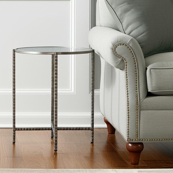 Homeroots 22" Clear and Silver Glass and Distressed Steel Round End Table 632661 - main