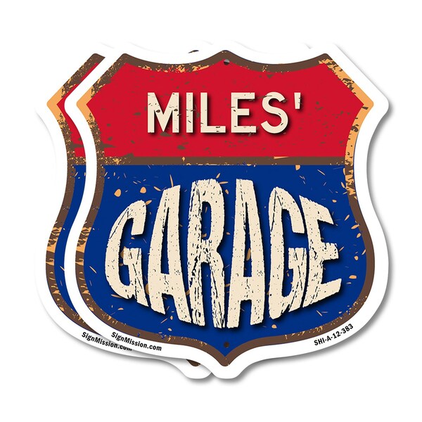 Signmission Miles's Garage, 12 inch X 12 inch, Plastic Sign, 2PK SHI-P-2PACK-12-383-MILES - main