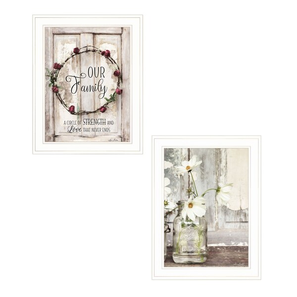 Homeroots Set Of Two Our Family Blossoms White Framed Print Wall Art, 2PK 408020 - main