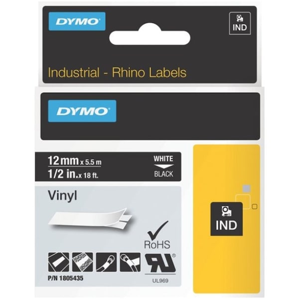 Dymo Label Tape Cartridge, Black/White, Labels/Roll: Continuous 1805442 - main