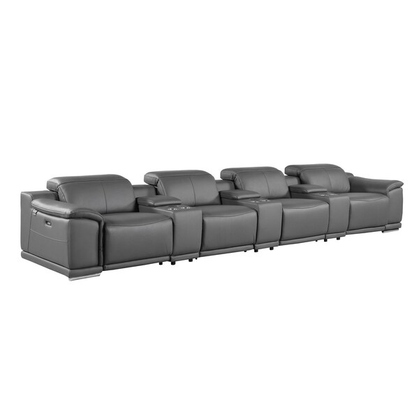 Homeroots 175" Dark Gray Italian Leather Reclining Metal USB Sofa 720414 - main