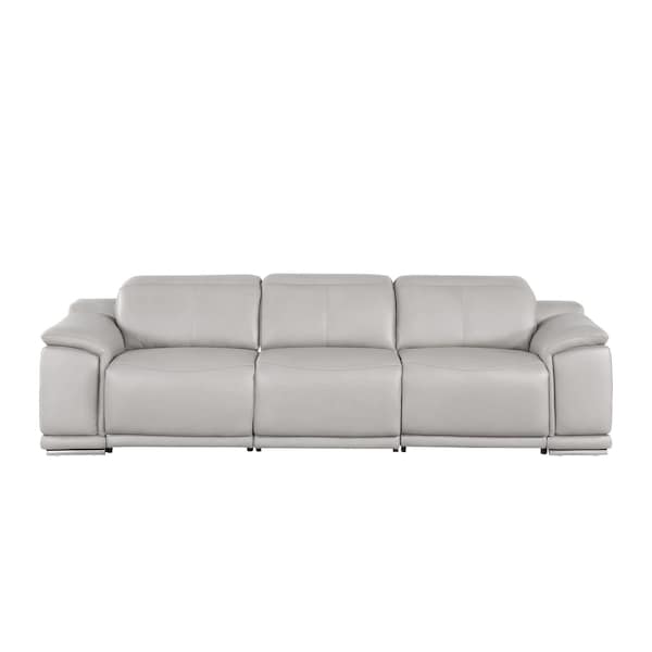 Homeroots 107" Light Gray Top Grain Leather Reclining USB Sofa 643713 - main