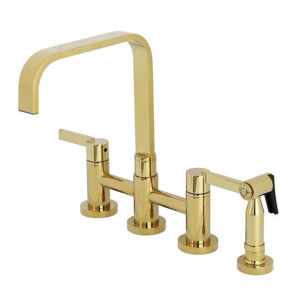 Kingston Brass Bridge Kitchen Faucet with Brass Sprayer, Polished Brass KS8252CTLBS - main