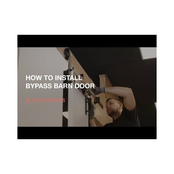 Sartodoors Sliding Closet Barn Bypass Doors 84 x 96 inches, Planum 0040 Grey Oak with Black Glass, Sturdy 8ft PLANUM0040BBB-SS-8496 - main