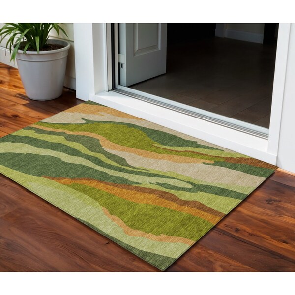 Homeroots 3' X 5' Green Beige And Copper Abstract Washable Indoor Outdoor Area Rug 600966 - main