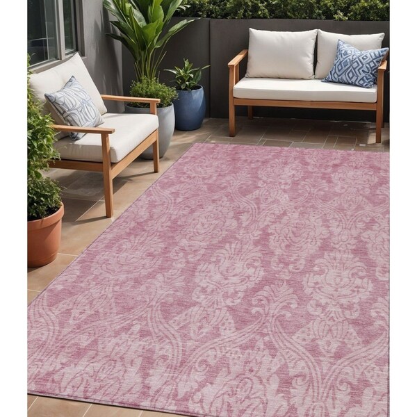Homeroots 5' X 8' Pink And Ivory Damask Washable Indoor Outdoor Area Rug 616533 - main