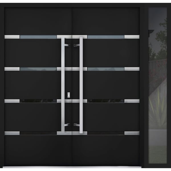 Vdomdoors Steel Double Doors Deux 1105 Black Enamel Sidelight Exterior Window Stainless Inserts Double Modern DEUX1105DEXD-BLK-RH-W72+16 x H80 - main