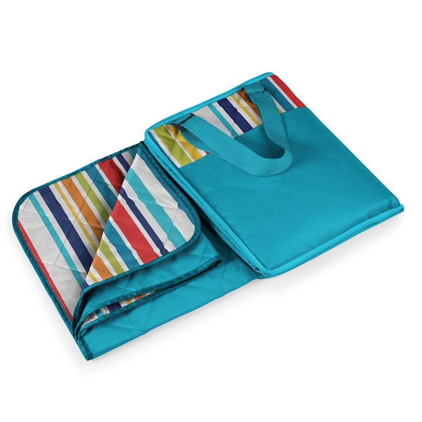 Picnic Time Family Of Brands Vista Outdoor Picnic Blanket & Tote, Fun Stripe Pattern with Aqua Blue Exterior 821-00-125-000-0 - main
