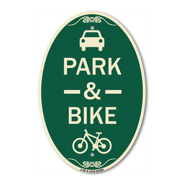 Signmission Park & Ride With Bicycle Graphic, 12 Inch X 18 Inch Architectural Oval, Heavy Gauge Aluminum A-OV-G-1218-23499 - main