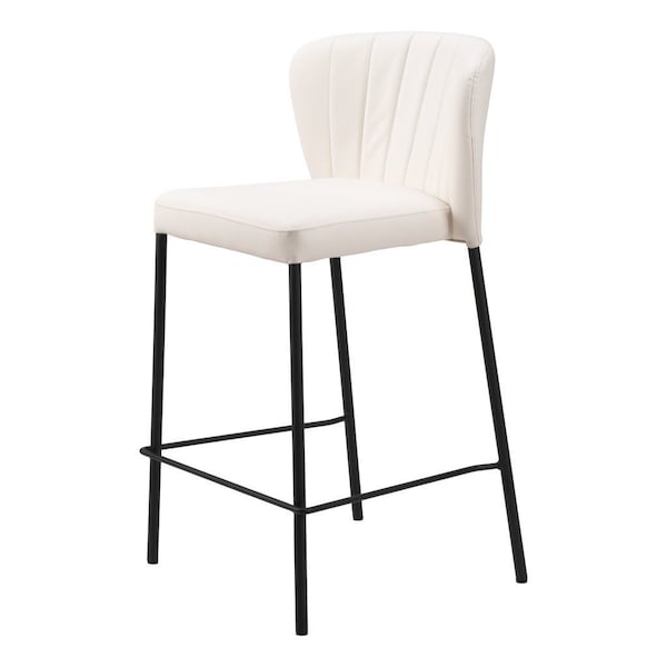 Homeroots Set of Two 26" Cream And Black Faux Leather And Steel Counter Height Bar Chairs 555760 - main