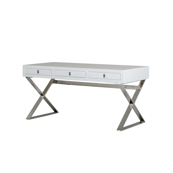 Homeroots 21" White Crocodile Mdf And Steel Desk 284139 - main