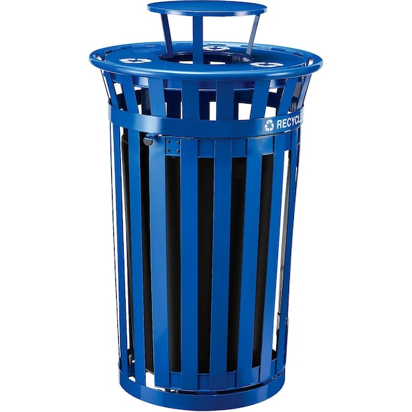 Global Industrial Outdoor Steel Slat Recycling Trash Can, Access Door and Rain Lid, 36 Gal, Blue B3178684 - main