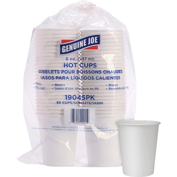 Genuine Joe 8 oz Polyurethane-lined Disposable Hot Cups - White, 250PK GJO19045BD - main
