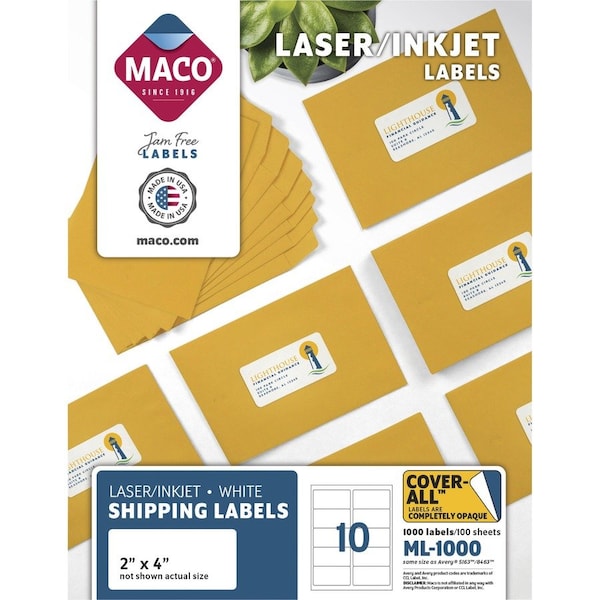 Maco Tag & Label Maco White All-Purpose Labels, 2 x 4, 1000/Box ML1000 - main