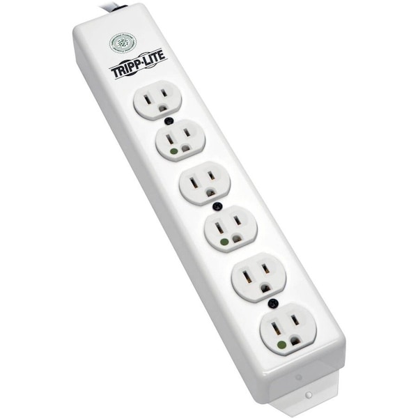 Tripp Lite Outlet Strip, Hospital Grade, 6 5-15R-HG, 5-15P-HG, 15 ft., White PS-615-HG - main