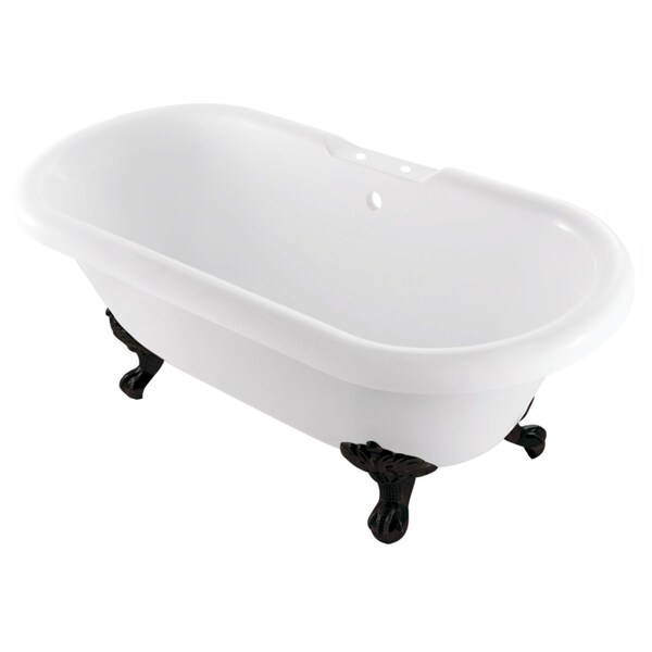 Kingston Brass 67" Acrylic Oval Double Ended Clawfoot Tub, 7" Faucet Drillings, Glossy White/Matte Black VT7DS672924JNH0 - main