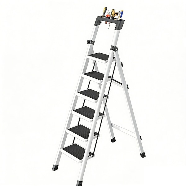 Wrightmaster 5.3 ft. Steel Lightweight Step Ladder, 11 ft. Reach, with Tool Platform, 300 lb. Load Capacity ZOR-GJ6BT2 - main
