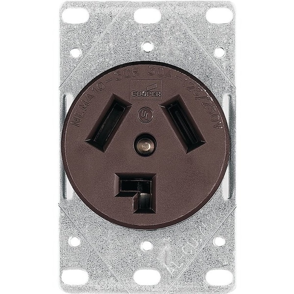 Eaton Wiring Devices Straight Blade Receptacle, 10-30R, 30 A, 125/250V AC, 3 Pole, 3 Wire, Flush Mount, Non-Grounded AH38BK-F - main