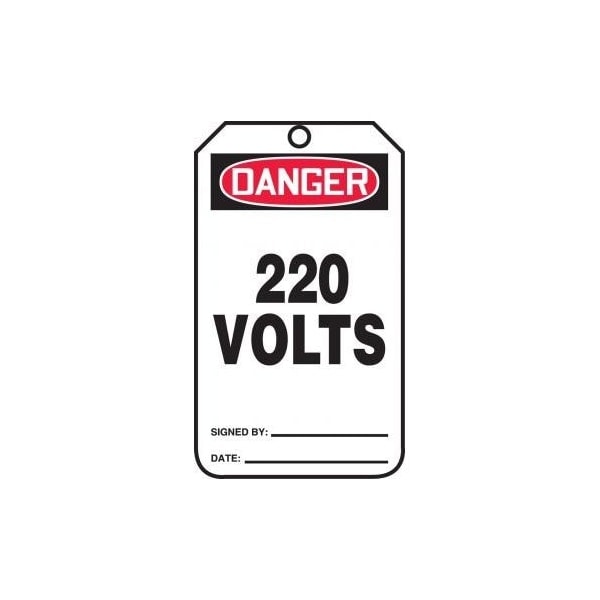 Accuform Safety Tags, DANGER 220 VOLTS, 5.75in x 3.25in, RP-Plastic ...