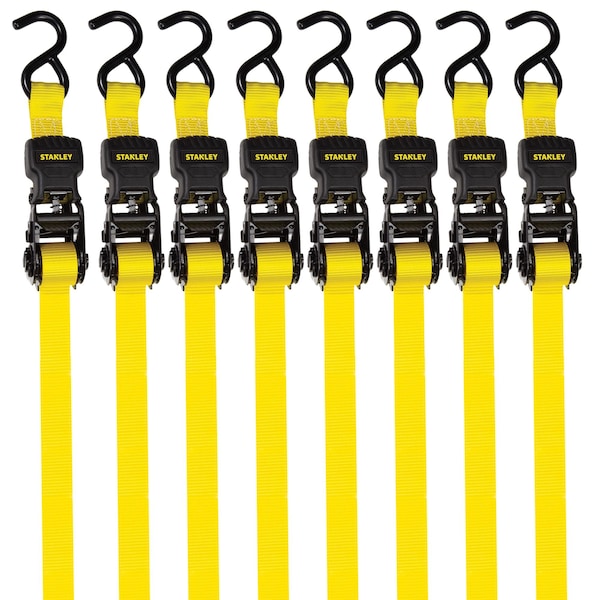 Stanley 10 ft x 1 in Ratchet Strap, 1500 lbs (8-Pack) S1000 | Zoro