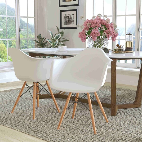 Alonza Series White Plastic Chair with Wooden Legs, PK2