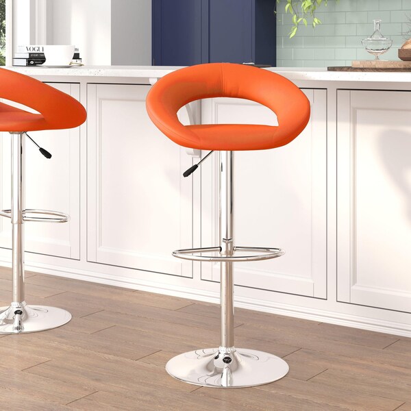 Flash Furniture Orange Vinyl Barstool, Adj Height, Seat Height
