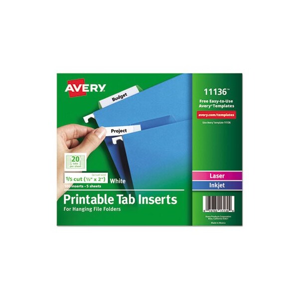 Avery Dennison Avery, TABS INSERTS FOR HANGING FILE FOLDERS, 1/5-CUT ...