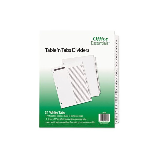 Avery Dennison Office Ess, TABLE 'N TABS DIVIDERS, 31-TAB, 1 TO 31, 11 ...