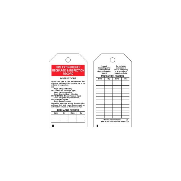 Brady Brady Fire Extinguisher Recharge & Maintenance Record Tag, 25/Pkg ...
