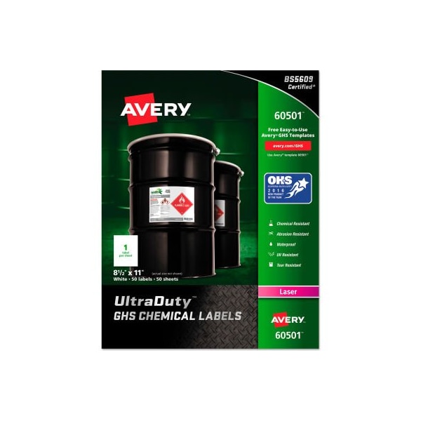 Avery Dennison Avery Full-Sheet GHS Chemical Waterproof & UV Resistent ...