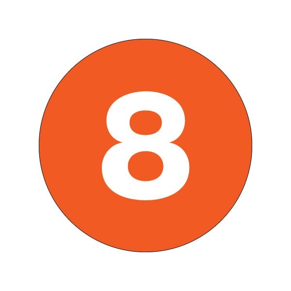 Bsc Preferred 1'' Circle - ''8'' Orange Number Labels DL6758 | Zoro