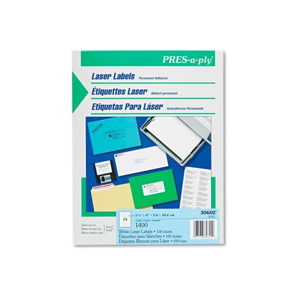 Avery Pres-A-Ply Laser Address Labels, 1-1/3 x 4, White, 1400/Box 30602 ...