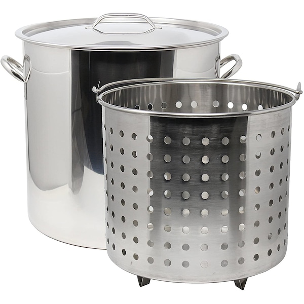 CONCORD Stainless Steel Stock Pot w/Steamer Basket. Cookware great for  boiling and steaming (60 Quart