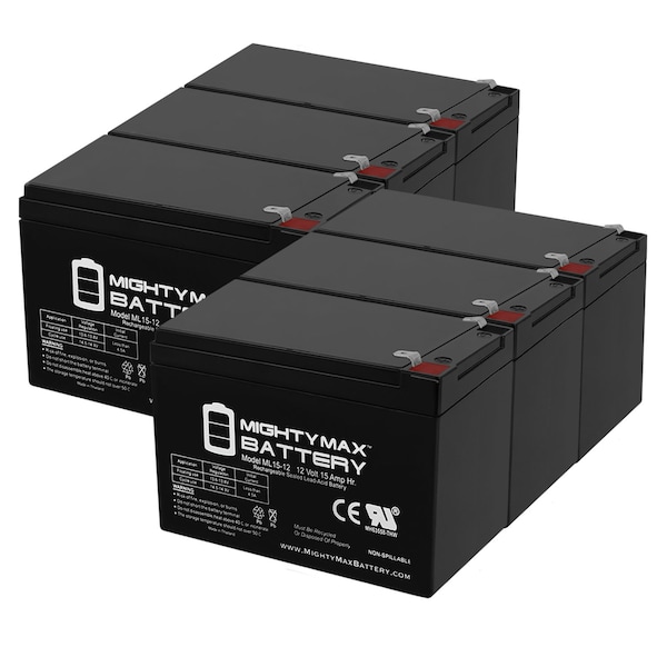 Mighty Max Battery 12V 15AH SLA Replacement for Peg Perego John Deere Gator - 6 Pack, ML15-12MP6701281858